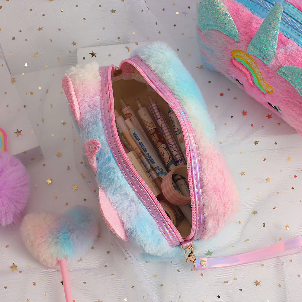Cartoon Unicorn Big Eyes Plush Student Stationery Pen Bag