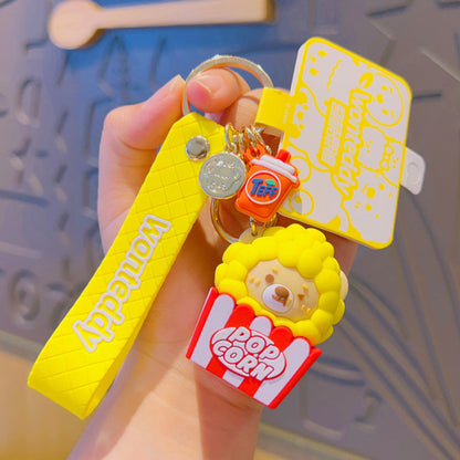 Cartoon Cute Burger Fries Silicone Keychain