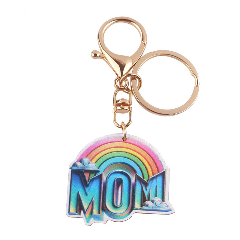 Cartoon Western Rainbow MAMA Wooden Small Keychains