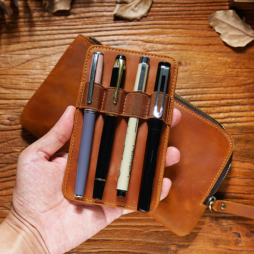 Cowhide Zipper Crazy Horse Leather Multi-functional Zipper Pencil Case