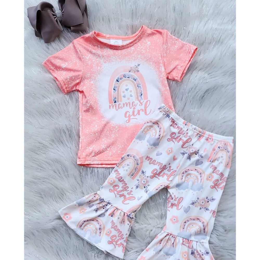Children's Rainbow Short Sleeve Bell Bottoms Two Piece Set