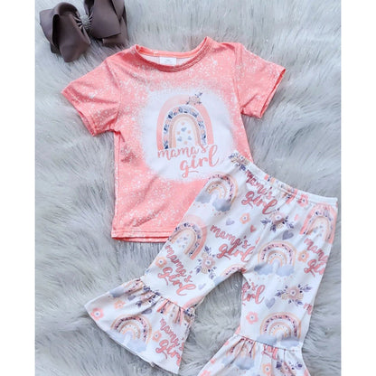 Children's Rainbow Short Sleeve Bell Bottoms Two Piece Set