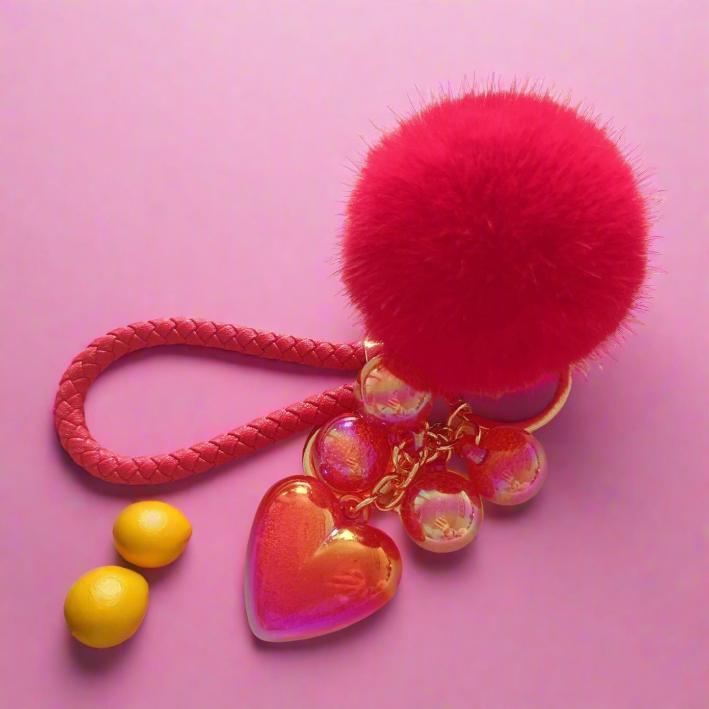 Cute Acrylic Resin Beaded Love Fur Ball Keychain