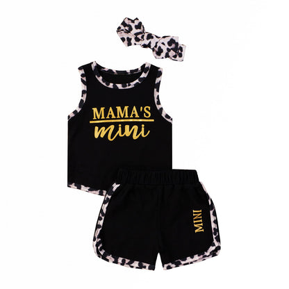 Leopard Cotton Vest Shorts Hair Accessories 3-Piece Set Clothes