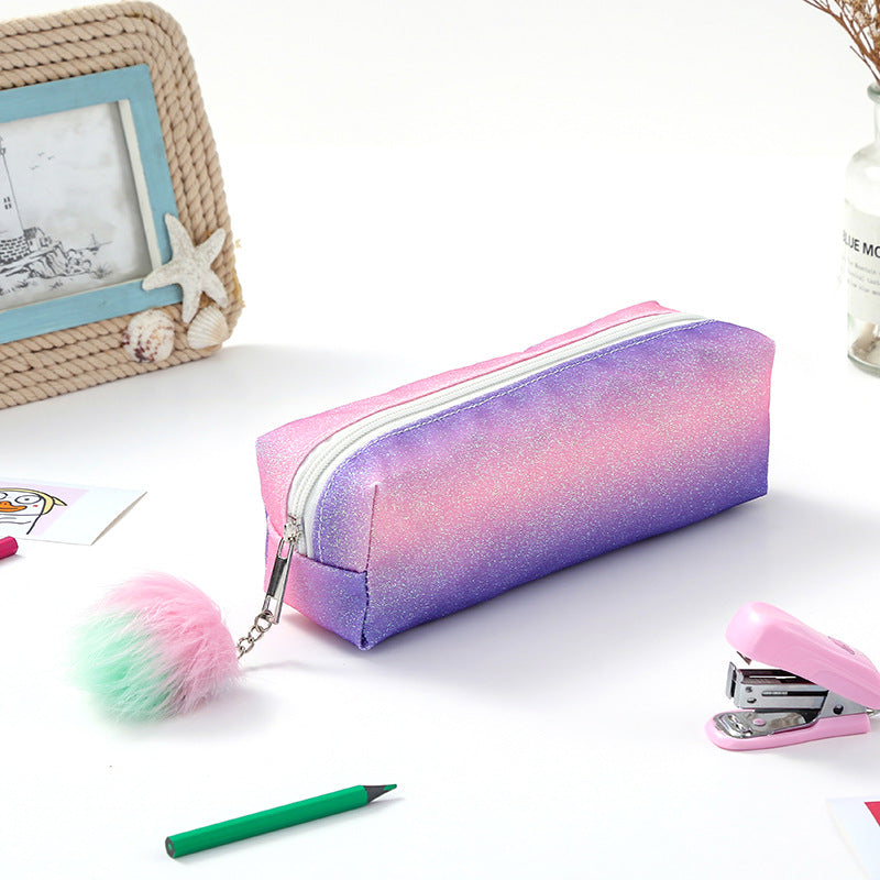 Rainbow Glitter Polyester Pencil Case