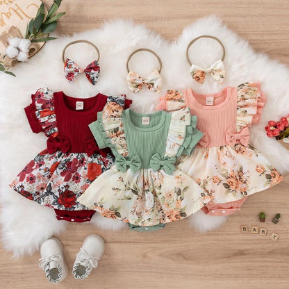 Cotton Jumpsuit with Floral Buns and Baby Crawling Clothes