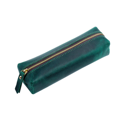 Handmade Cowhide Pen Large Capacity Storage Bag Zipper Pen Bag