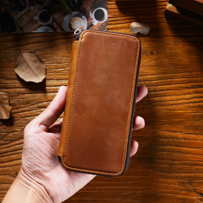 Top Layer Cowhide Crazy Horse Leather Square Zipper Pencil Case
