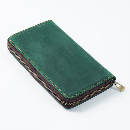 First Layer Cowhide Vintage Zipper Pen Storage Bag