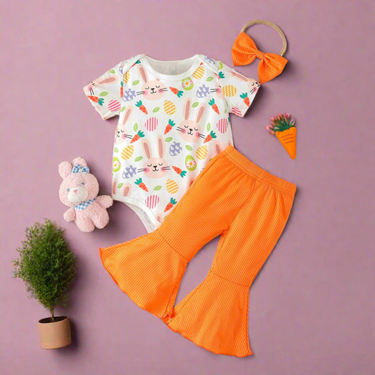 Easter Cotton Bunny Trousers and Hair Tie Three-piece Set