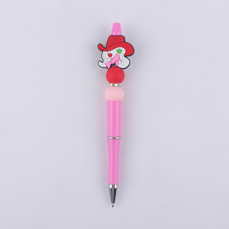 Pink Girls Silicone Beads Beaded Ballpoint Pen