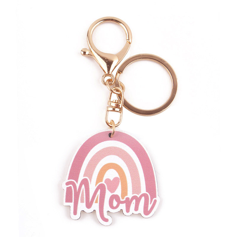 Cartoon Western Rainbow MAMA Wooden Small Keychains