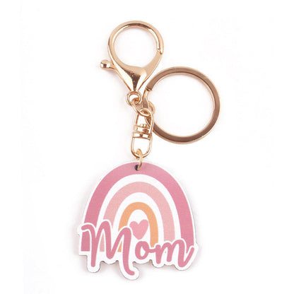 Cartoon Western Rainbow MAMA Wooden Small Keychains