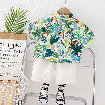 Wholesale Boys' Summer Shirt Short Sleeved and Denim Shorts Cotton Two-piece Set