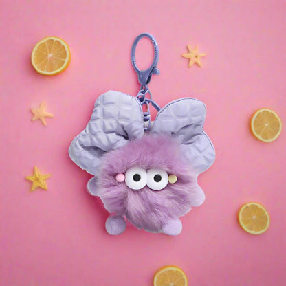 Bow Colorful Fur Ball Keychain