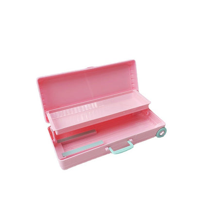 Plastic Suitcase Double Layer Large Capacity Stationery Box