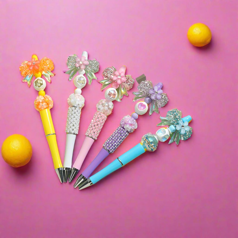 Beaded Pens Colorful Handmade Beaded Twisting Flower Butterfly