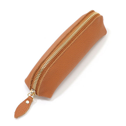 Vintage Genuine Leather Pebbled Cowhide Large Capacity Pencil Bag