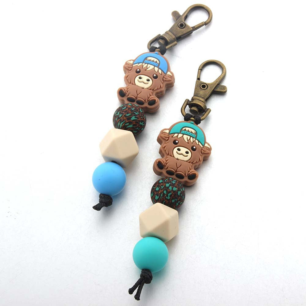 Wholesale Cartoon Cow Silicone Beaded Keychain