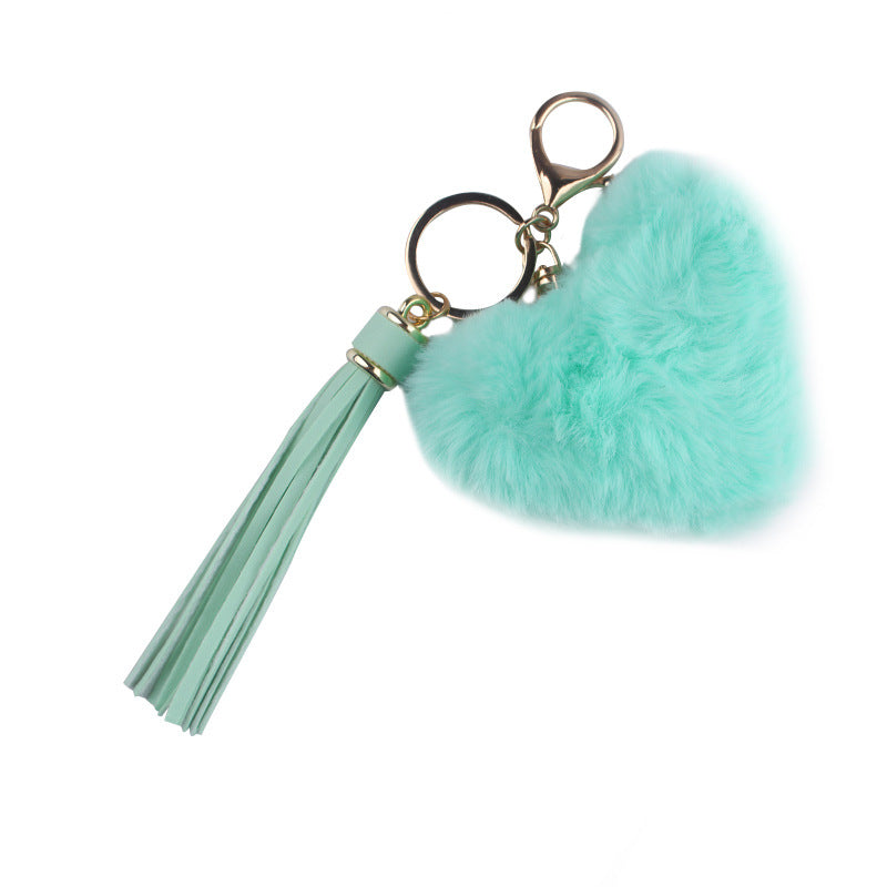 Heart Shaped Fur Ball Tassel Keychain