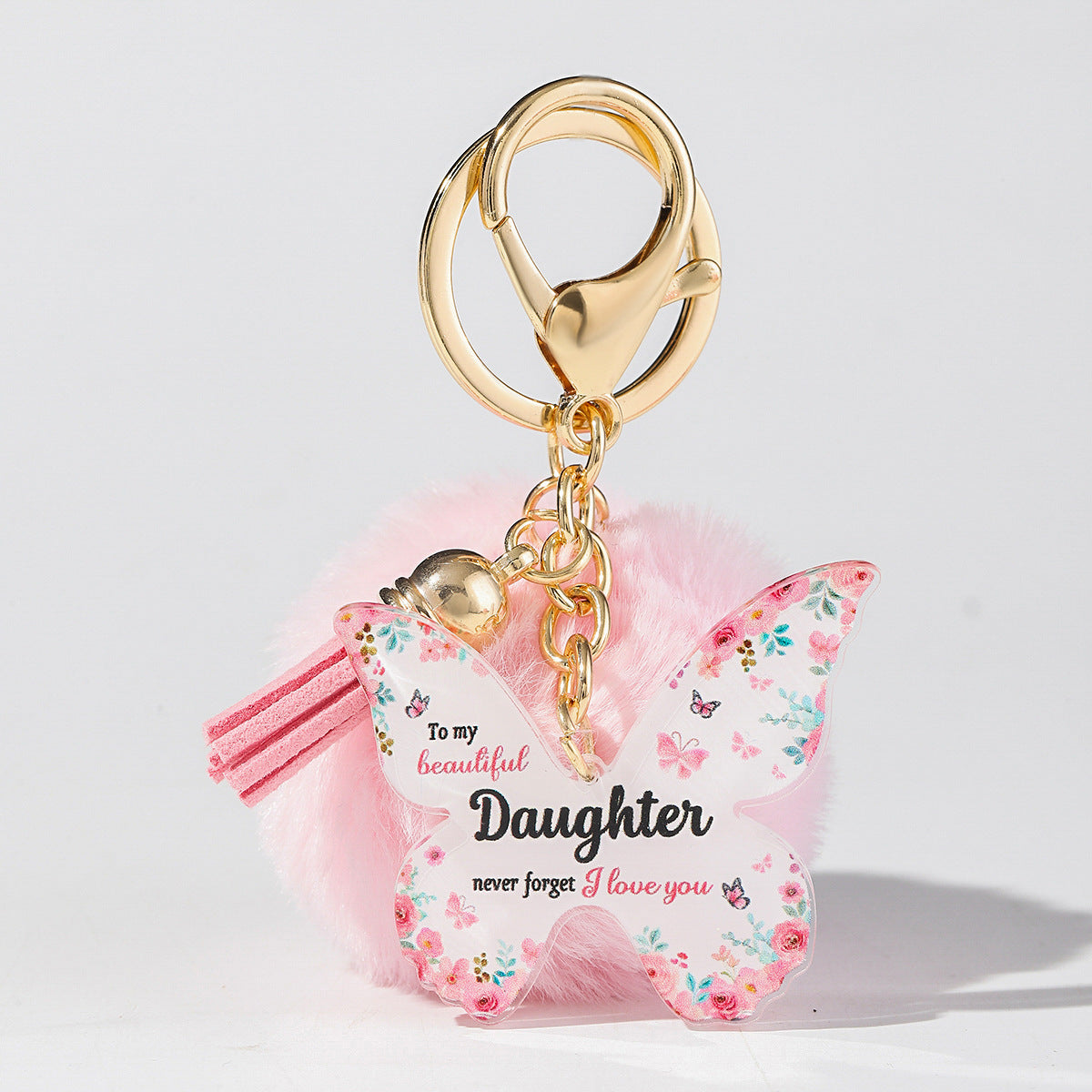 Floral Butterfly Keychain Unique Plush Pom Poms