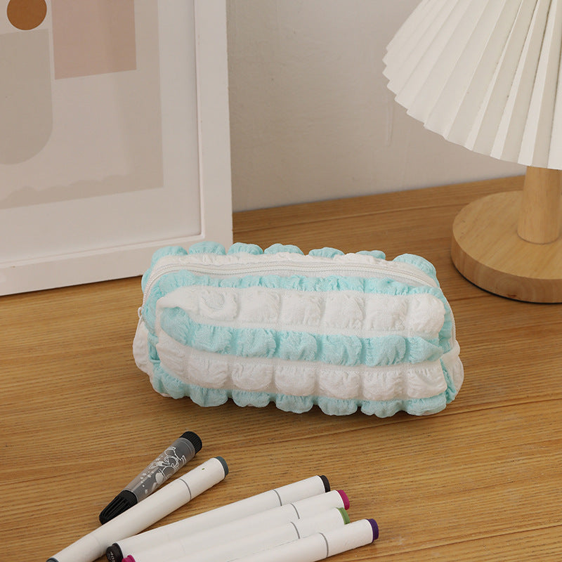 Color Block Striped Large Capacity Pencil Case