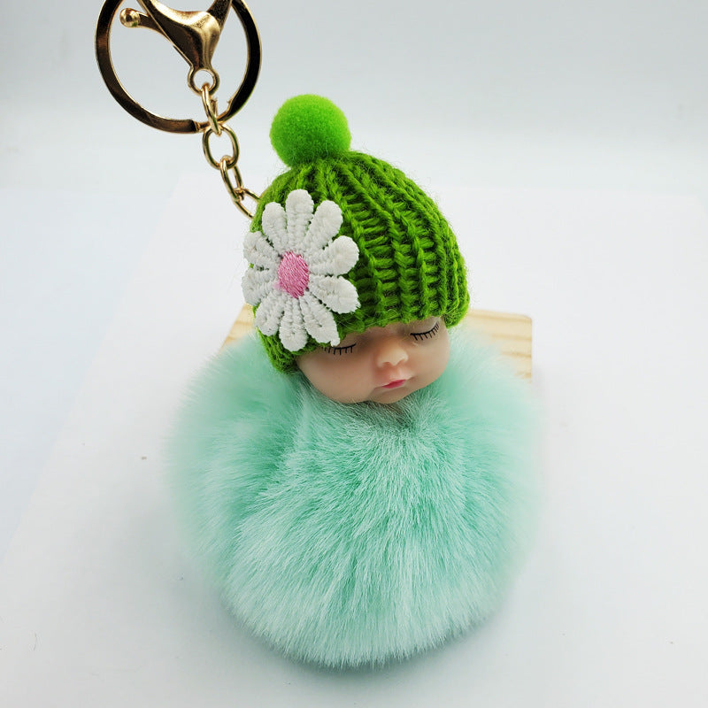 Cute sleeping doll keychain fur ball pendant