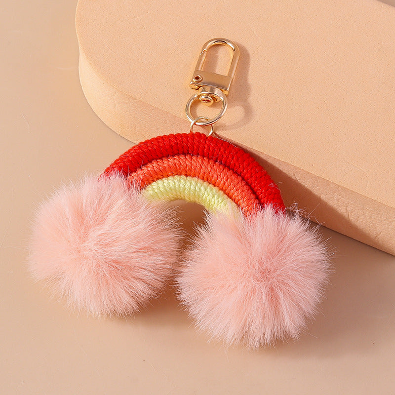 Cartoon Fur Ball Hand Knitted Rainbow Keychain