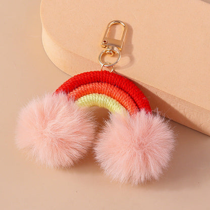 Cartoon Fur Ball Hand Knitted Rainbow Keychain