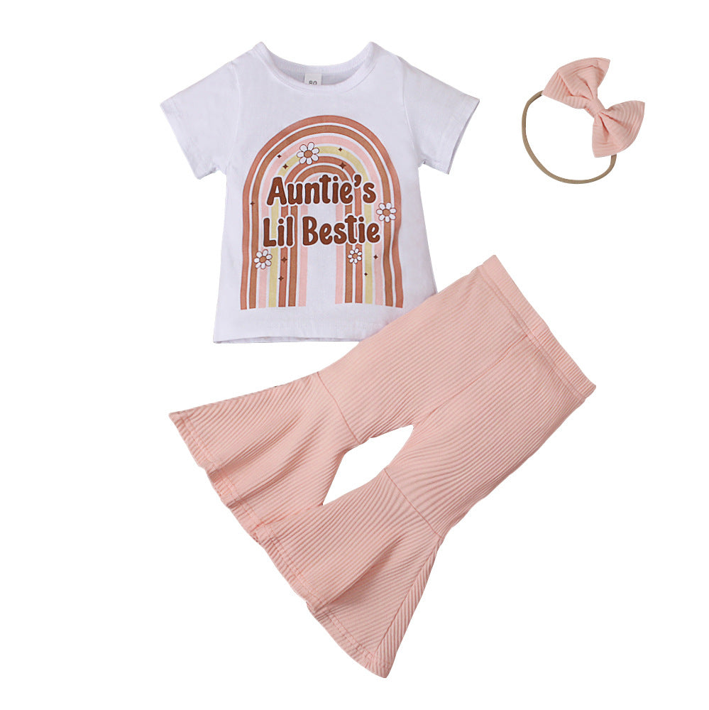Children's MAMA Rainbow Pants Hair Rope Three-piece Set