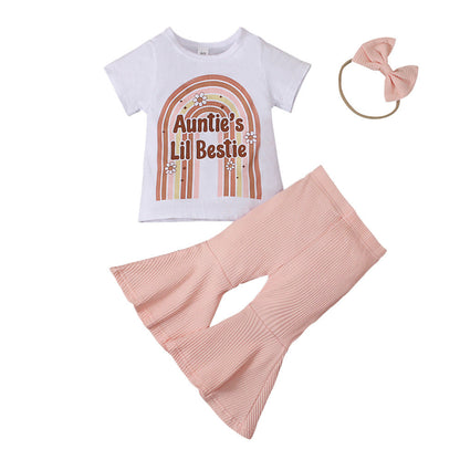 Children's MAMA Rainbow Pants Hair Rope Three-piece Set