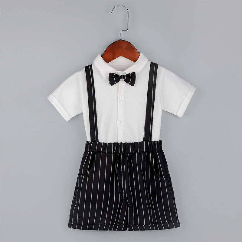 Wholesale Children's Cotton Short Sleeved Shoulder Belt Pants Set