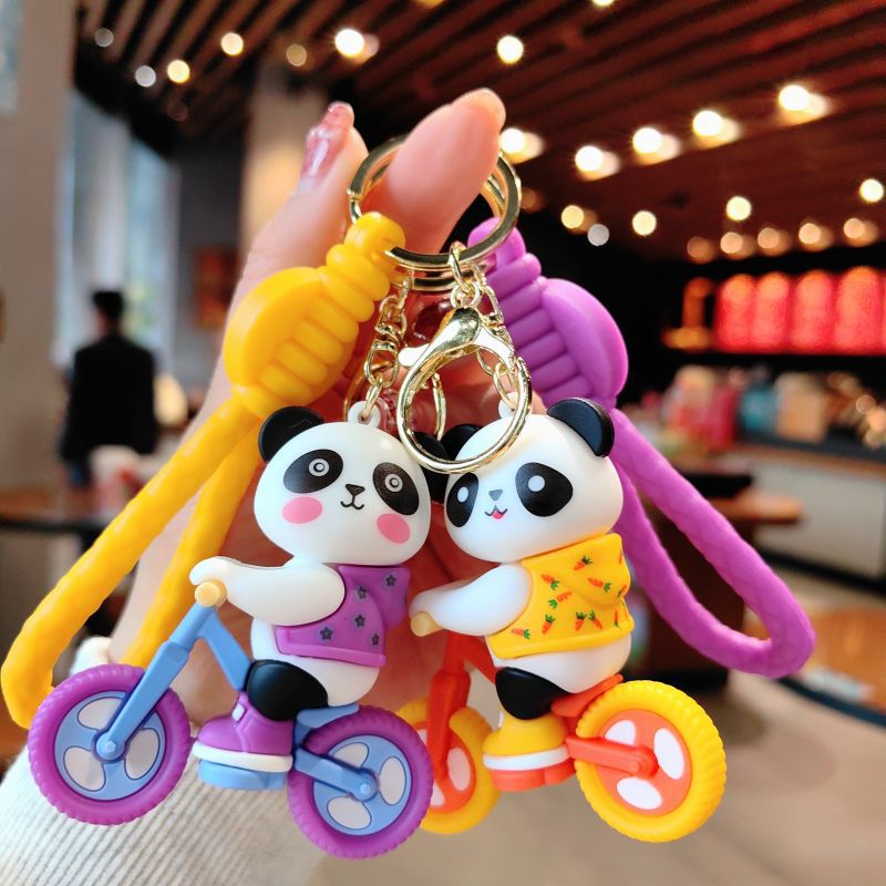 Cartoon Cycling Panda PVC Keychain Cute Keychain