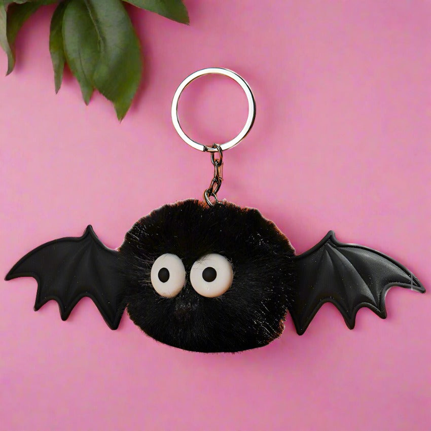 Halloween Bat Plush Pom Keychain