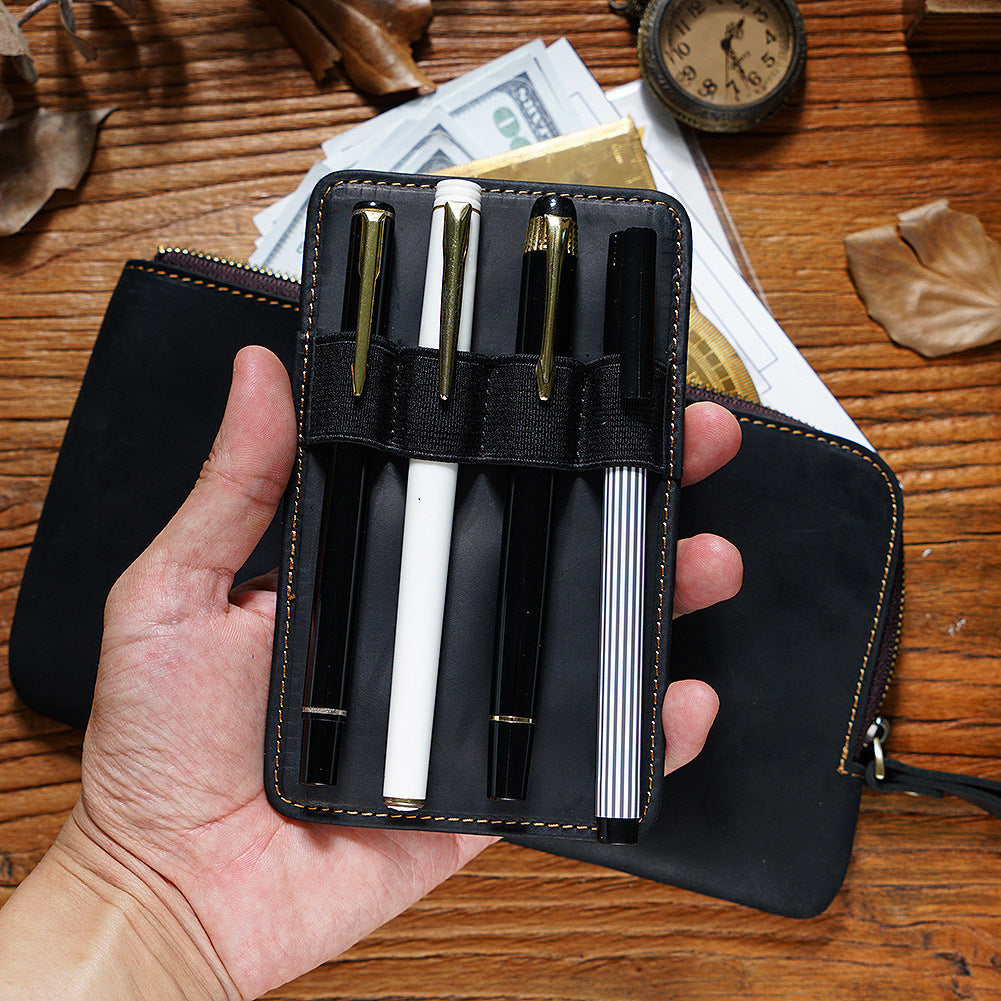 Cowhide Zipper Crazy Horse Leather Multi-functional Zipper Pencil Case