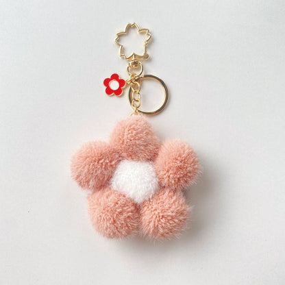 Plush Colored Flower Ball Keychains