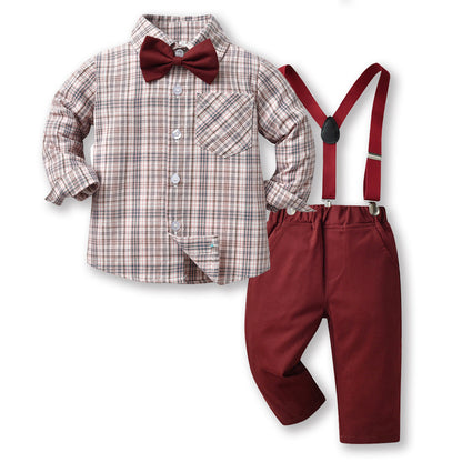 Wholesale Children's Cotton Plaid Long Sleeved Shirt Sets