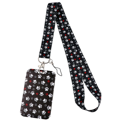 Puppy paw print card holder mobile phone lanyard keychain
