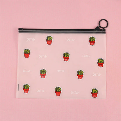 Plastic Cartoon Cactus Zipper Document Bag