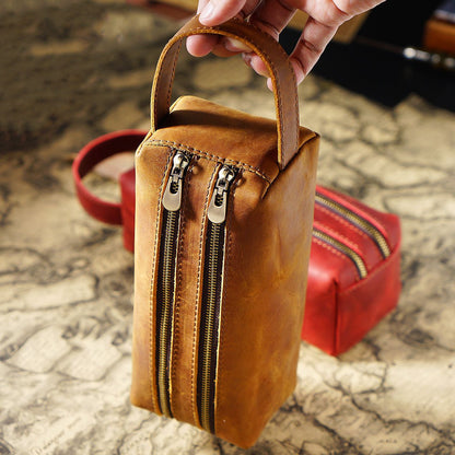 Leather Simple Large -capacity Creative Double -layer Zipper Bag