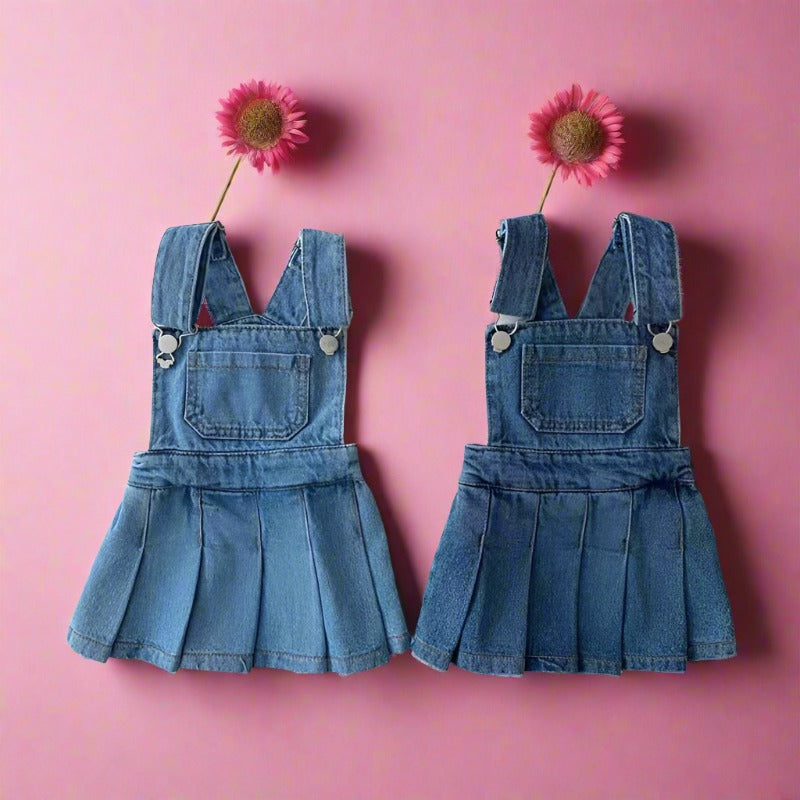 Cotton Children's Waist Denim Vest Skirt Pleated Skirt
