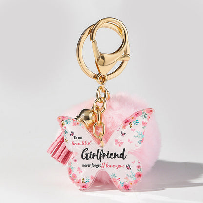 Floral Butterfly Keychain Unique Plush Pom Poms