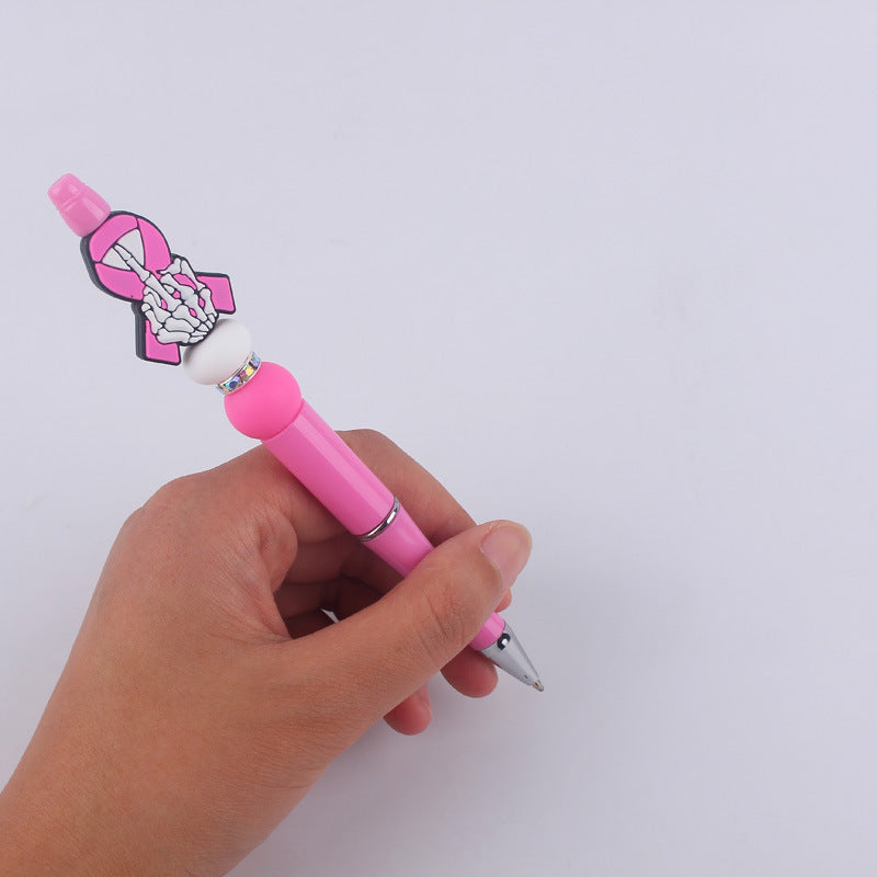 Pink Girls Silicone Beads Beaded Ballpoint Pen