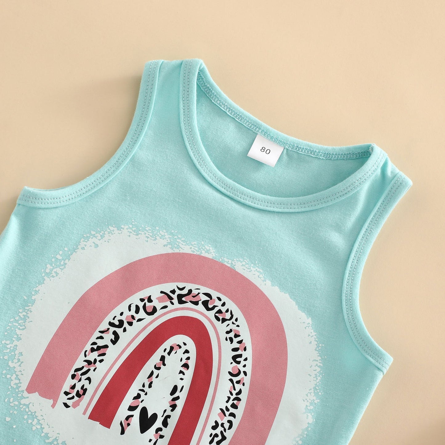 Cotton Rainbow Butterfly Print Tank Top Denim Shorts Girls Set