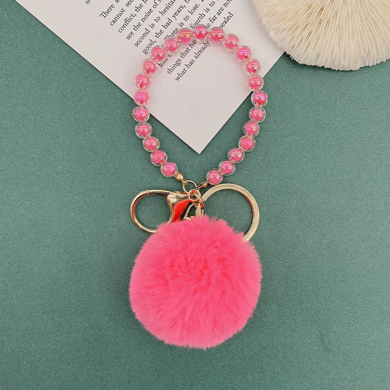 Cute Fur Ball Colorful Beaded Lanyard Keychain