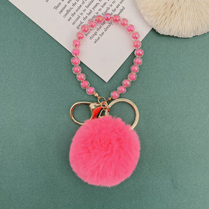 Cute Fur Ball Colorful Beaded Lanyard Keychain
