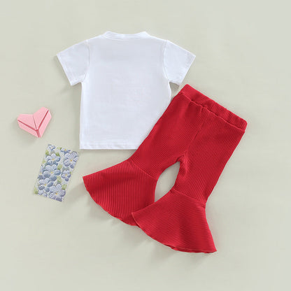 Cotton Short-sleeved Letter Tops and Pants Two-piece Set