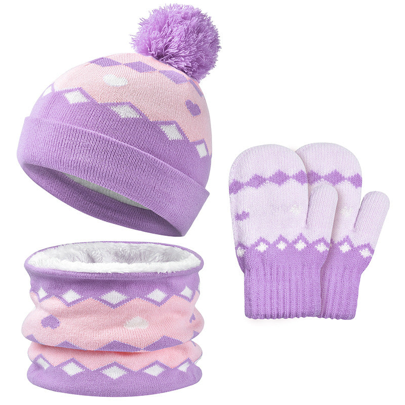 Wholesale Children's Winter Hat Knitted Woolen Scarf Gloves Set