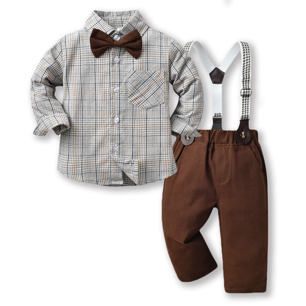 Wholesale Children's Cotton Plaid Long Sleeved Shirt Sets