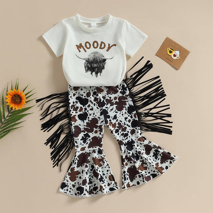 Cotton Children's T-shirt Tassel Flared Pants Set Two-piece Set